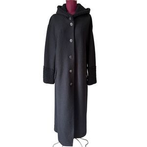 Geiger Collections Coat Womens EU 42 US L Black Boucle trim Wool Hood Button Up